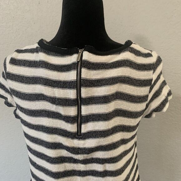 New York & Company Blouse Small Black White Striped Zipper Cotton Blend - Picture 6 of 9